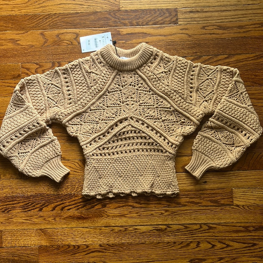 NWT Zara Chunky Open Knit Balloon Sleeve Sweater
